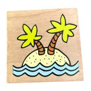 Palm Trees On An Island With The Ocean Unbranded Rubber Stamp